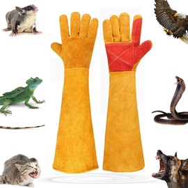Vomurra Animal Handing Gloves Bite Proof,Leather Welding Gloves,Multipurpose Puncture Proof Glove for Dog,Cat,Reptile,Snake (Yellow+Red, 23.6Inch/60CM)