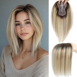 FU SHEN Hair Toppers for Women Real Human Hair Upgrade Swiss Base Human Hair Topper Hair Pieces for Thinning Hair Handmade Premium Remy Toppers Clip in Extensions 10inch