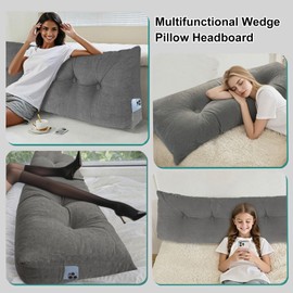 Dizaolive Headboard Pillow Twin, Triangular Bed Wedge Backrest Reading Pillow Cushion for Dorm Sofa Day Bed