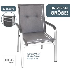 LILENO HOME Garden Chair Cushions in Plain Medium Grey (Tami) [Set of 1 - Low-Back] - Comfortable Loungers as Seat Cushions for Garden Furniture - Chair Cushion for Garden Chairs and Folding Chairs