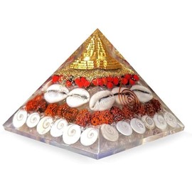 Orgonite Pyramid Gomti Chakra-Infused : Harmonizing Energy Enhancer with Natural Shells and Copper Accents, Healing Crystals, Meditation Success Orgone Pyramid, Crystal Home Indoor Desk Decor Gift