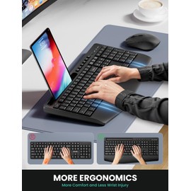 Ergonomic Wireless Keyboard and Mouse Combo,LIZRROT 2.4GHz Silent Full-Size Mouse and Keyboard,Wrist Rest,Phone Holder,Compatible with Windows, PCs, Laptops