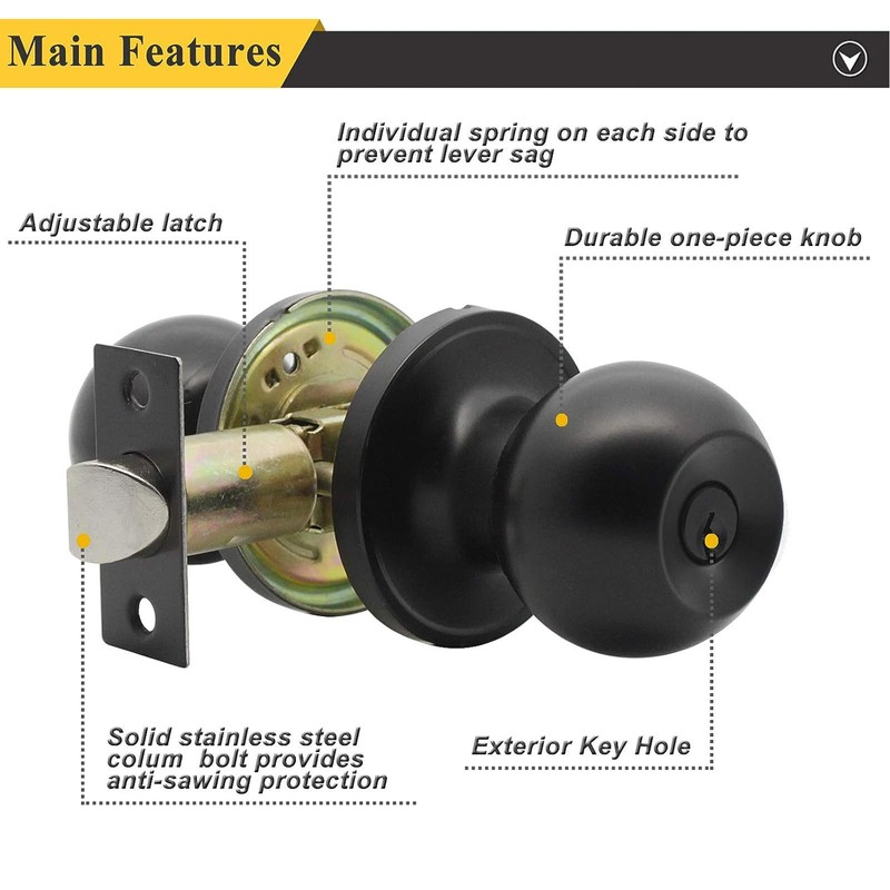 Probrico Keyed Alike Entry Door Knobs with Lock, Interior Exterior