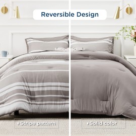 Bedsure Full Size Bedding Sets 7 Pieces, Warm Taupe White Striped Bedding Comforter Sets All Season Bed Set, 2 Pillow Shams, Flat Sheet, Fitted Sheet and 2 Pillowcases