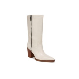 Franco Sarto Womens Jaxon Mid Calf Heeled Boot Chalk White Leather 8.5 M