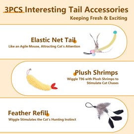ORSDA 3 PCS Replacement Refills for Cat Ball Toys, Feather Tail, Elastic Net Tail, Plush Shrimps for Interactive Kitten Toys for Indoor Cats
