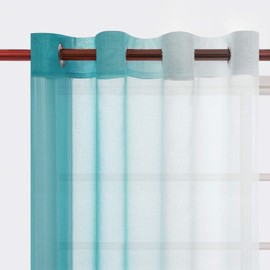DWCN Teal Ombre Sheer Curtains - Faux Linen Gradient Semi Voile Grommet Top Bedroom and Living Room Curtains, Set of 2 Window Curtain Panels, 52 x 84 Inches Long