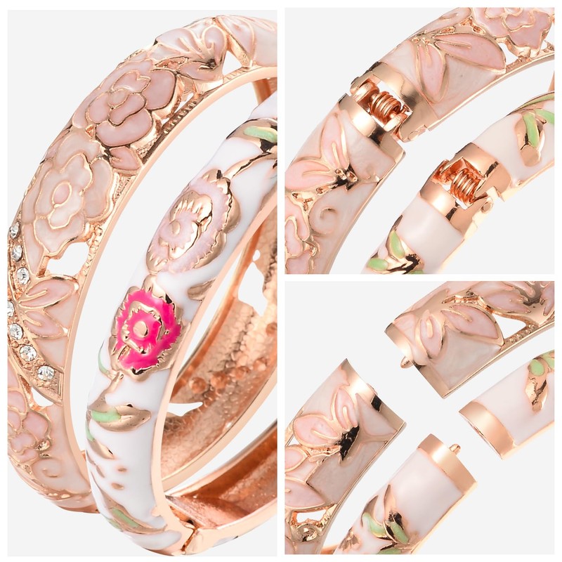 wynameleri Vintage Jewelry Cloisonne Handcrafted Enameled Gorgeous Rhinestone Flower Gold