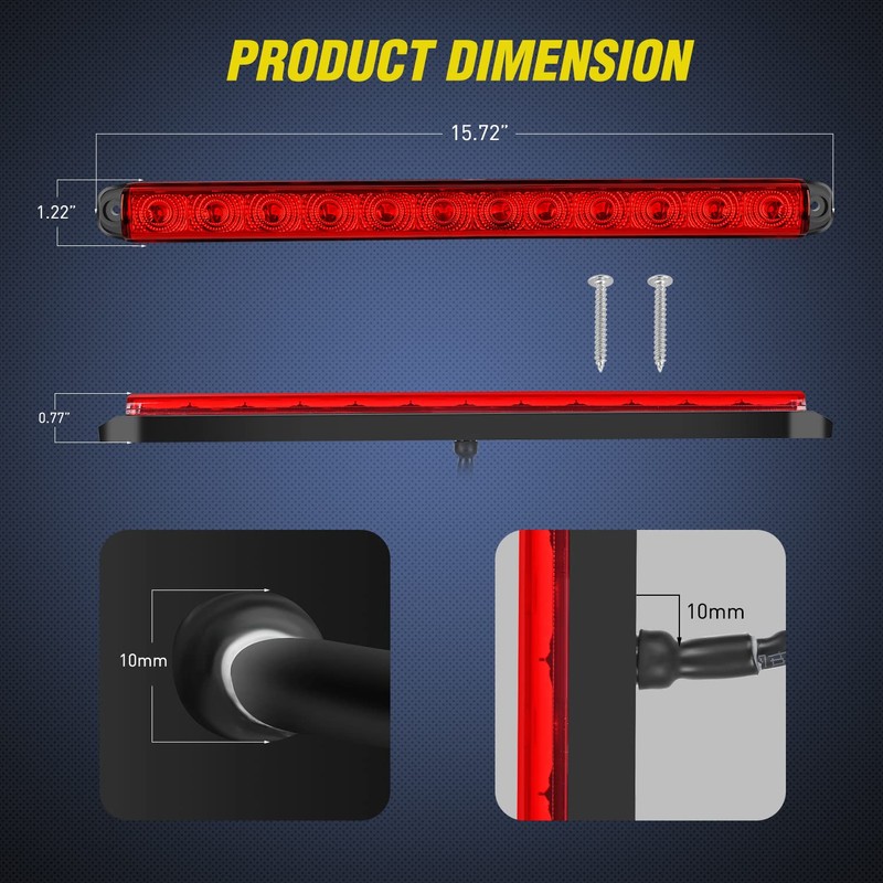 Nilight Trailer Light 16Inch 12 LED Red Running Brake Sequential