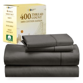 California Design Den Softest 100% Cotton Sheets, Full Size Sheet Sets, 400 Thread Count Sateen Bedding, Deep Pocket Sheets, Cooling Sheets, Full Size Sheets, Breathable Bed Set (Grey)