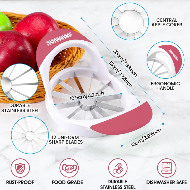 SCHVUBENR 4.72 Inch Large Apple Slicer with 12 Blades -