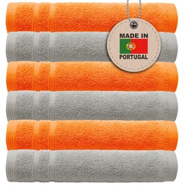 Lashuma Set of 6 Face Towels 30 x 30 cm London Terry Cotton Towels Orange / Grey