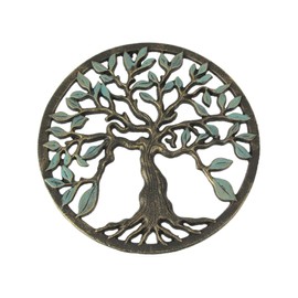 Zeckos Bronze and Green Finish Cast Iron Tree of Life Wall Décor Sculpture 11.75 Inch Diameter - Elegant Nature Themed Decorative Plaque - Easy Install