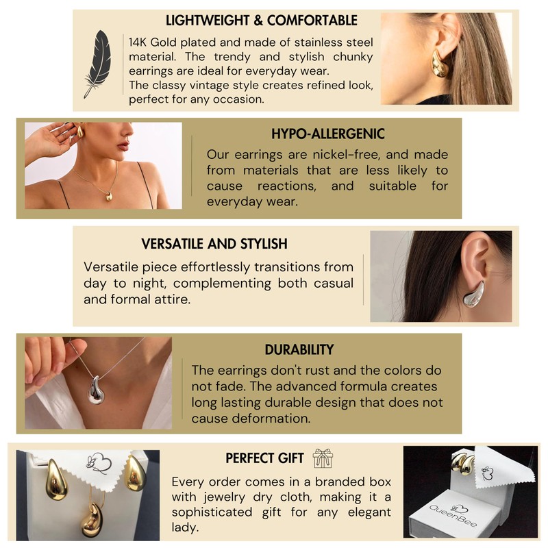 QueenBee Silver Tear Drop Necklace, Chunky Water Drop Silver Necklace,