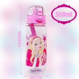ADQPPUHR 550ml Princess Water Bottle with Straw– BPA Free - Cute Sports Bottle, Kawaii Drinking Large Capacity Reusable Leak Proof Drink for School Nursery Sports Picnic
