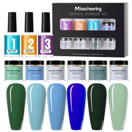 Dipping Powder Nail Set, RoseFlower Nail Powder Starter Set with 6 Nude Colours, Green Blue Dipping Powder, Base Top Coat - DIY Salon Manicure/French Nail Powder Set, Lasts 3 Weeks