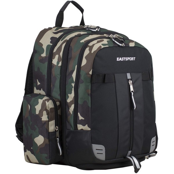 Eastsport Extra Large Backpack Oversized Expandable 18” w/Laptop Sleeve for Travel, Hiking, Work and Classroom with FREE Removable Drawstring Bag - Army Green Camo