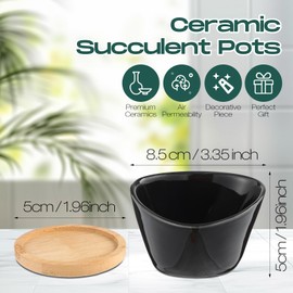 Domensi 24 Pack Succulent Planter Pots 3 Inch Small Plant Pots Mini Ceramic Succulent Planter Holder with Drainage Holes and Bamboo Saucers(Black)