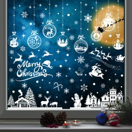 Enwokran Christmas Window Stickers, 245pcs Reusable Santa Claus Christmas Window Decals White for Xmas Decorations Double Side Christmas Snowflake Window Clings for Home Office (10 Sheets, 20 * 30cm)