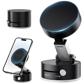 Amoner Vacuum Magnetic Suction Phone Holder, 2025 Upgrade 360° Retractable Suction Cup Phone Mount, Foldable Magnetic Vacuum Phone Holder, Folding Swivel Stand, for Car/Mirror/Gym