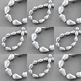 20 Czech Crystal Beads Glass Beads 6 mm x 4 mm Drop Shape Metallic Fire-Polished Jewellery Beads Crystal Cut Beads Glass Beads (Silver)