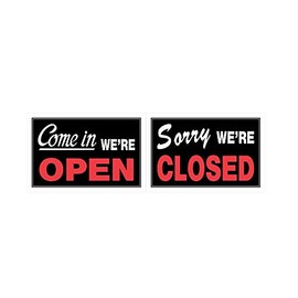 Hillman 839916 Come In We're Open, Sorry We're Closed 2 Sided Reversible Sign, Black, Red and White Plastic, 8x12 Inches 1-Sign