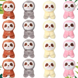 16 Pcs Sloth Party Favors 4 Inch Mini Sloth Stuffed Animal Plush Toys for Jungle Safari Zoo Themed Birthday Party Supplies Kindergarten Teacher Student Achievement Award