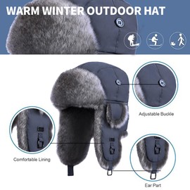 Kurhatic Winter Trapper Hat,Warm Faux Fur Aviator Hat,Russian Trooper Hunting Ski Hat with Ear Flaps for Men & Women M Charcoal Gray