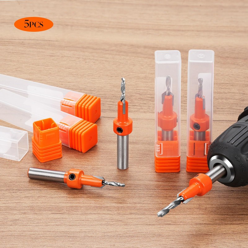 Nutmanel 5PCS Countersink Drill Bit Set, 8mm Adjustable Quick Release