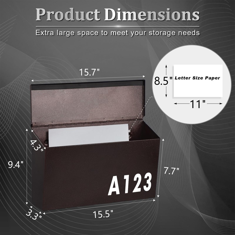 Dalmbox Wall-Mount Mailbox Large Mailbox for Post Rust-Proof Galvanized Steel