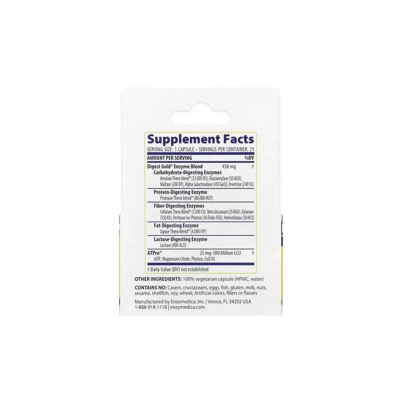Enzymedica Digest Gold Con Atpro 21 Cápsulas Sabor Sin Sabor