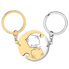 BAMAY Valentines Stainless Steel Cute Couple Cats Keyrings Kitten Car Keychains Gifts for Women Girls Charms
