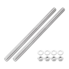 uxcell 2pcs Fully Threaded Rod, M12 x 200mm Stainless Steel Right Hand Threads Rods with Nuts and Flat Washer Fully Studding Rod Bar for Clamps, Hangers and U-Bolts