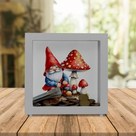 Garden Gnome with Toadstool Frame Wooden Money Box Charming Garden Figure Red / White Gnome Mushroom Statue Decorative Frame Wooden Money Box for Garden Lovers