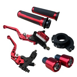 LisylineAuto Universal 7/8“ 22mm Handlebar Motorcycle Brake Master Cylinder Clutch Lever Left & Right Set + Hand Grips + Handlebar Ends Set Fit for Harley Honda Kawasaki Suzuki Yamaha (Red)