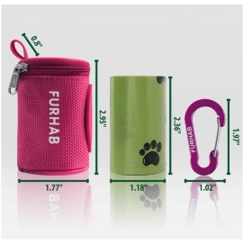 FURHAB Dog Poop Bag Holder for Leash Doggie Waste Dispenser Soft Fabric Rose Red