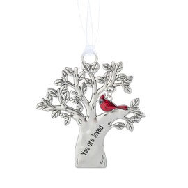 GANZ You are Loved Regal Red Cardinal on Silver Tone Tree Branch 2.5 x 2.75 Zinc Decorative Hanging Christmas Holiday Ornament