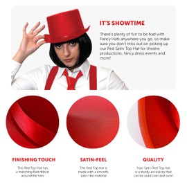 Red Satin Top Hat - Fancy Dress Dance Show Accessory Red With Satin Band Adults Sturdy Top Hat - Red Pack of 1