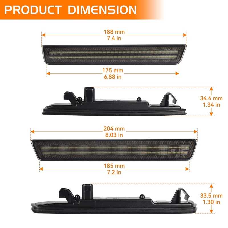 FetonAuto Blue LED Side Marker Lights for 2015-2023 Dodge Challenger