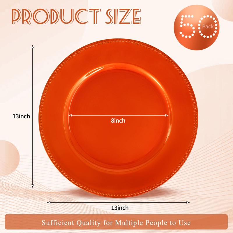 YJYQHYX 50 Pack Orange Charger Plates 13" Plastic Round Charger