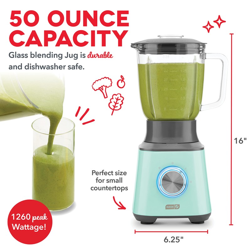 Dash Quest 50 oz Countertop Kitchen Blender, Professional Heavy Duty