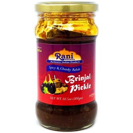 Rani Brinjal (Eggplant) Pickle Mild (Achar, Spicy Indian Relish) 10.5oz (300g) Glass Jar ~ Vegan | Gluten Free | NON-GMO | No Colors | Popular Indian Condiment, Indian Origin