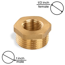 Brass Hex Bushing 1" Male x 1/2" Female Brass for Repair Threaded Pipe Fitting