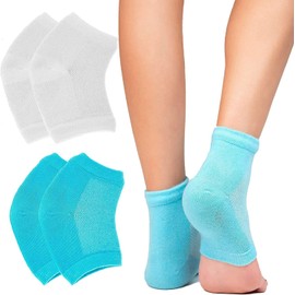 Moisturizing Gel Heel Socks Vented Unisex Day Night Toe Open Feet Care Dry Skin (2P_BlueWhite)