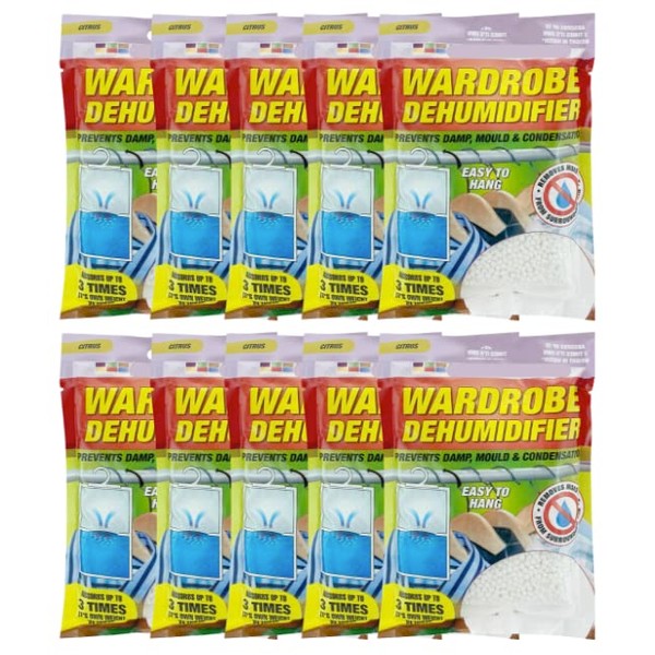 x10 Disposable Wardrobe Dehumidifier Hanging Bags - Specially Designed to