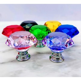 Boxonly 2Pcs Lake Blue Crystal Cabinet Door Knobs 40mm Cupboard Dresser Drawer Flat Diamond Pull Handles with M4x22mm Screws