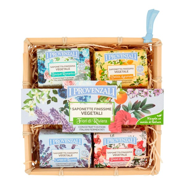 I Provenzali Riviera Plant Soap Basket with Flowers - Pack of 5 x 100 g
