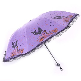 Maibar Mini Umbrella UV proof, Hand Parasol 8 Ribs Lightweight Umbrella, Butterfly Lace Butterfly Folding Umbrellas Parasols for Lady Umbrella (Purple)