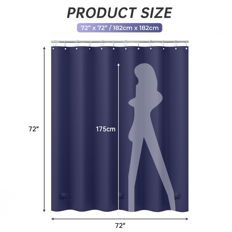AmazerBath Navy Blue Shower Curtain, Thick PEVA, Heavy Duty Waterproof