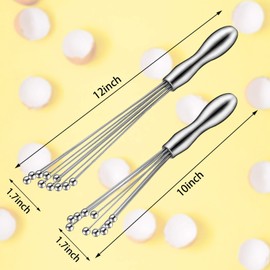 2 Pieces Stainless Steel Mini Ball Whisk 10-Inch and 12-Inch, Egg Beater Manual Mixer Whisk for Sauces Cream Cooking Blender